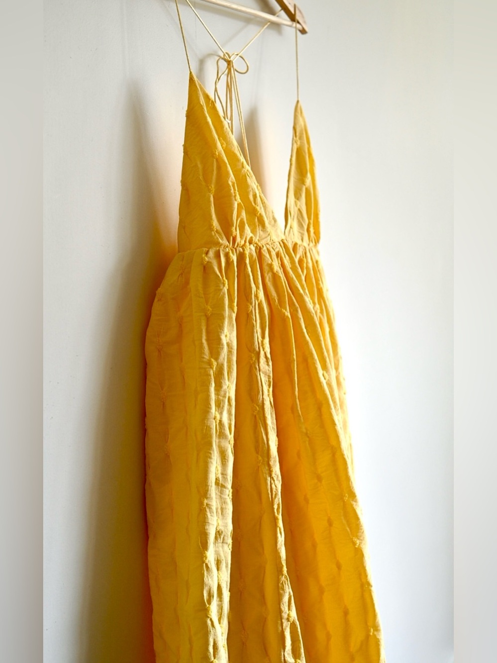 Free People NWT Butter Yellow Textured Open Back Maxi Dress BabyDoll XL - Picture 2 of 8